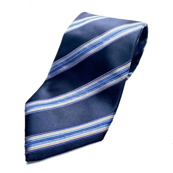 Ermenegildo Zegna Navy Blue Striped Silk Necktie Designer Business - Picture 1 of 4
